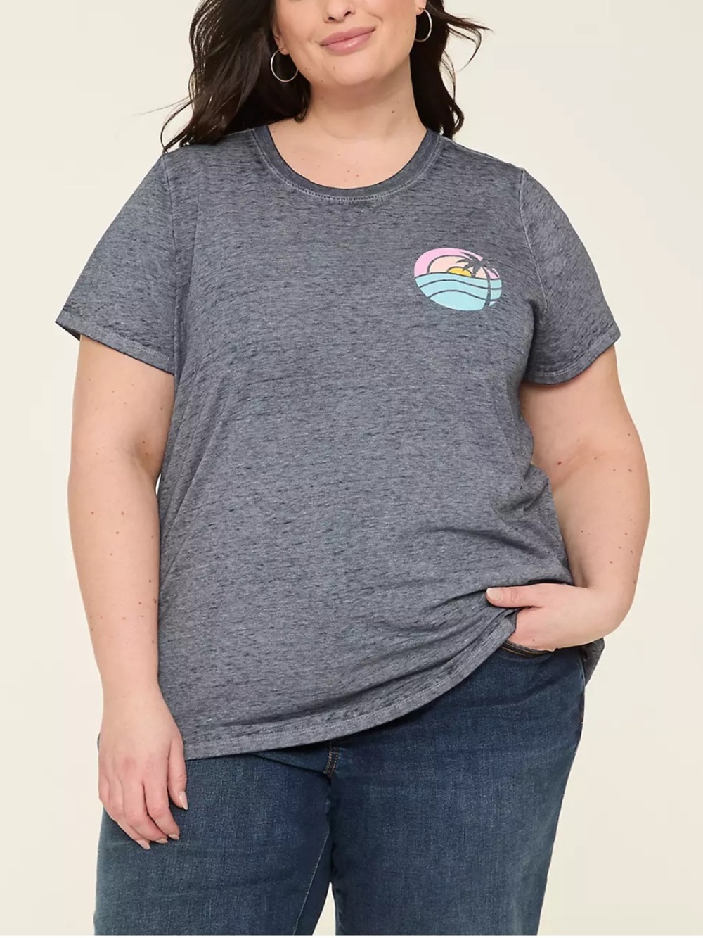 NEW Lane Bryant Tee 22/24 Heather Charcoal Crew Neck Glitter Graphic T-Shirt
